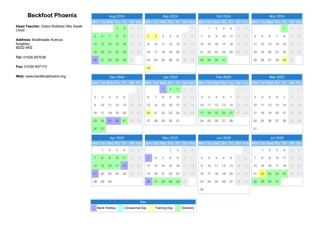 Beckfoot Phoenix Primary Special School Holiday Dates and Opening Hours